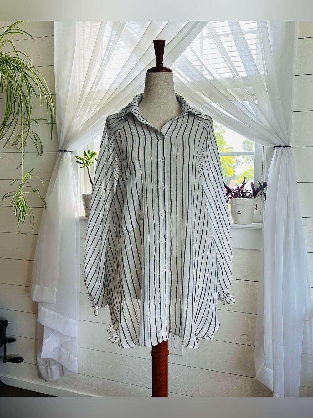 Flawless Boutique Striped Oversized Button Down Shirt Size Small NWT